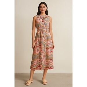 Vintage Leslie Fay Original Pink Marbled‎ Print Sleeveless Midi Dress- Size M